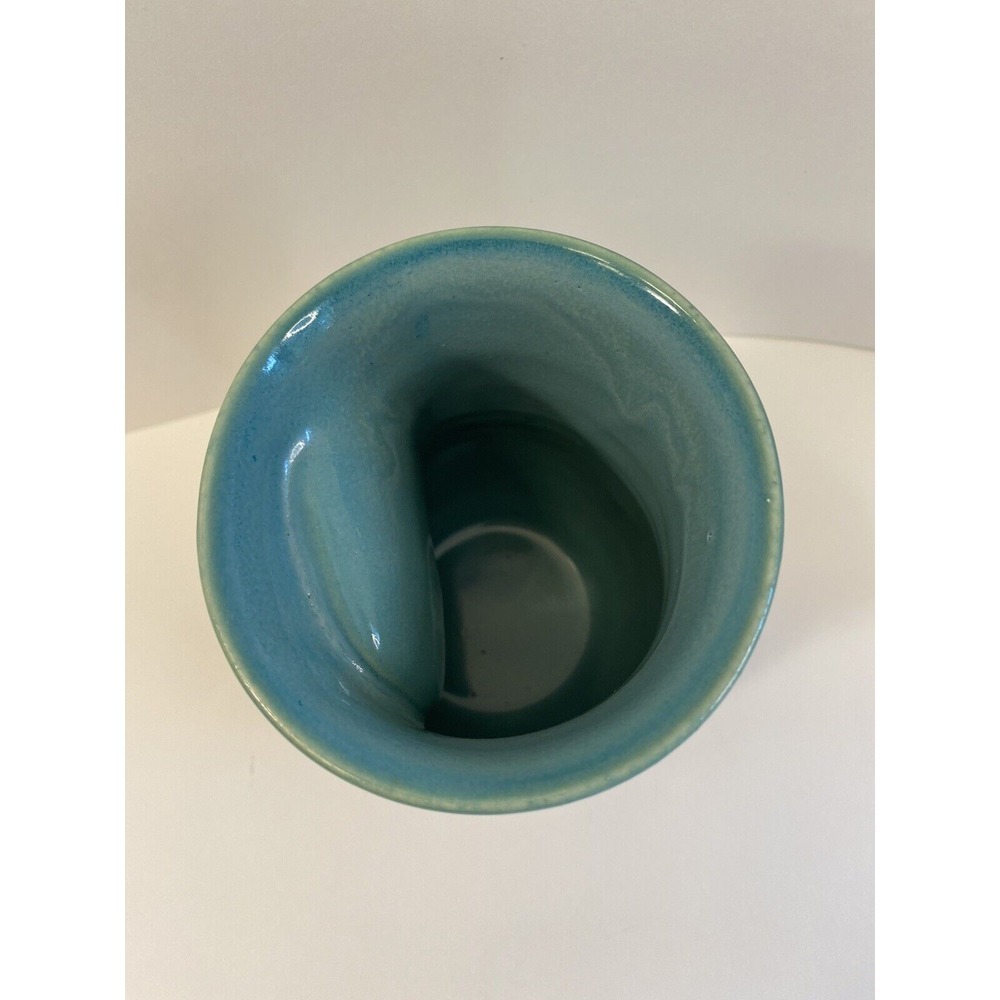 Neher Pottery Right Handed Hand Warmer Mug Turquoise and Royal Glaze Signed 2014 - Picture 5 of 6
